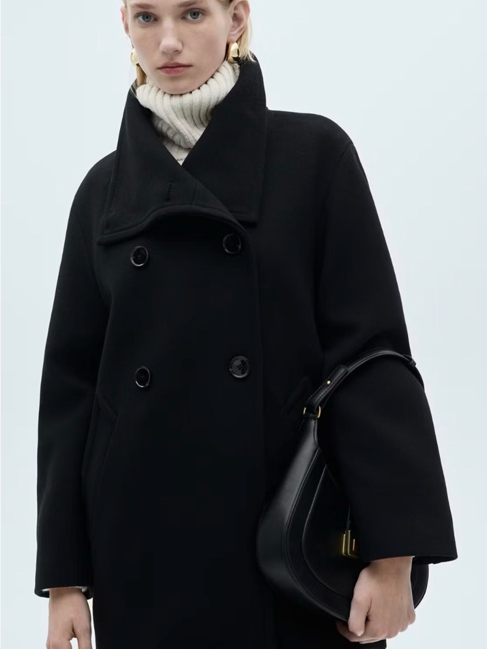 Mango Black Double-Breasted Pea Coat - Picture 3 of 11
